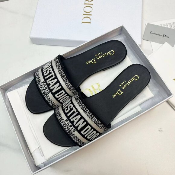 Dior Dway Slide BlackToile De Jouy Embroidered Cotton